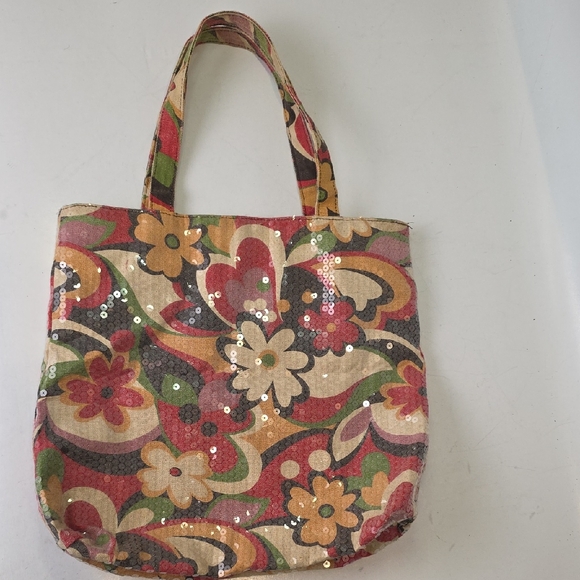 Fashion Express Handbags - Fashion Express FE Colorful Floral Sequin Tote Bag